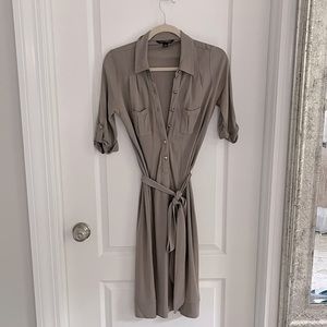 Banana Republic taupe shirt dress with gold details